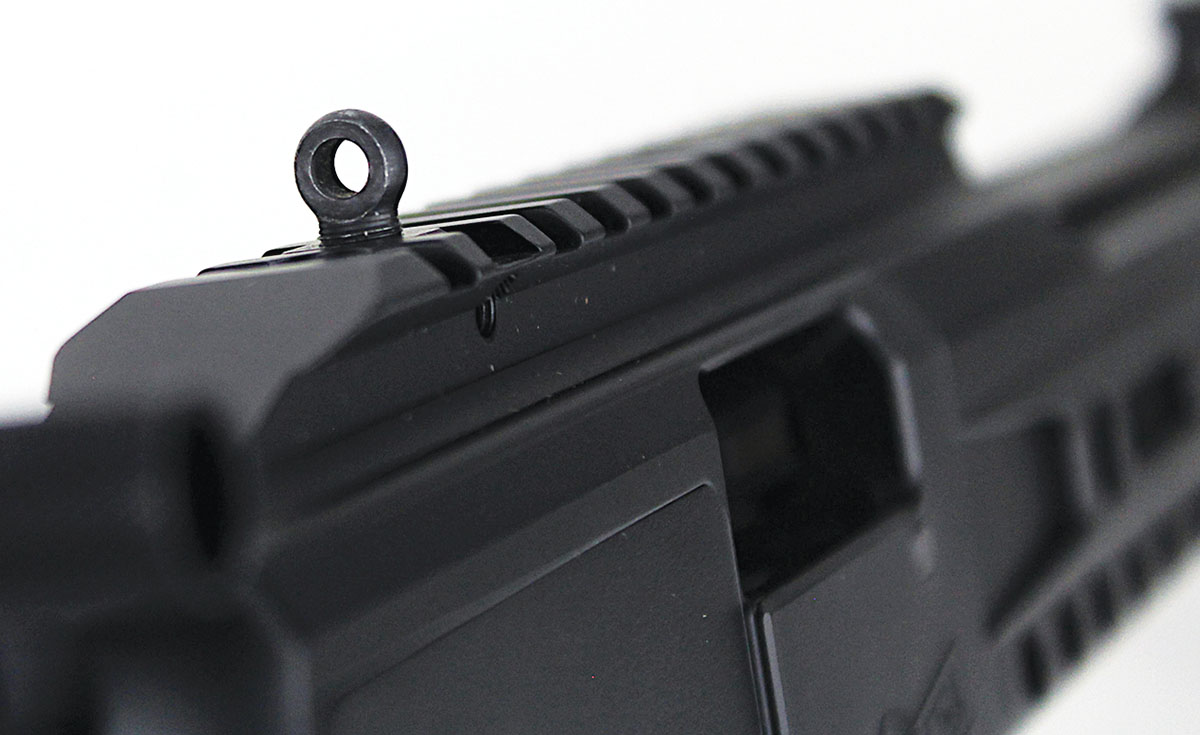 The rear XS Ghost Ring sight needed to be run up to its elevation limit to get shots to land at point-of-aim at 25 yards.